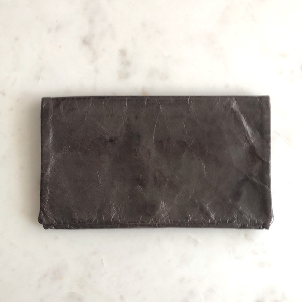 Dark Gray Leather Wallet Clutch